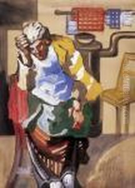 In The Kitchen Oil Painting by Hugo Scheiber