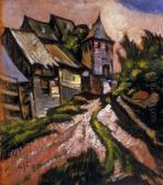 Village Street Oil Painting by Hugo Scheiber