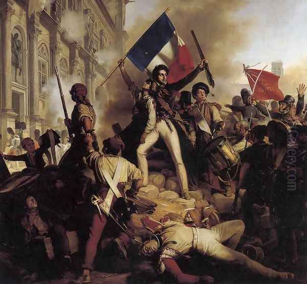 The Battle for the Town Hall, 28 July 1830 Oil Painting by Jean-Victor Schnetz