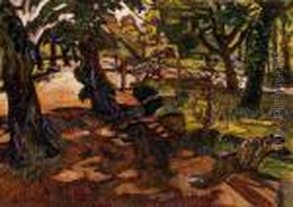 Park With A Bench Oil Painting by Hugo Scheiber