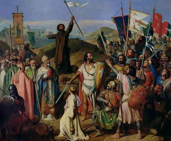 Procession of Crusaders around Jerusalem, 14th July 1099, 1841 Oil Painting by Jean-Victor Schnetz