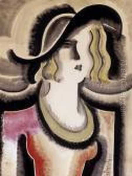 Woman In A Hat Oil Painting by Hugo Scheiber