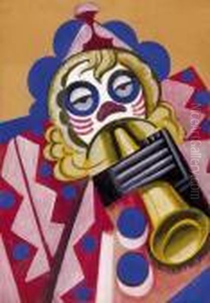 Clown Playing On The Trumpet Oil Painting by Hugo Scheiber