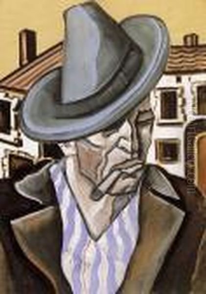 Man In A Hat Oil Painting by Hugo Scheiber