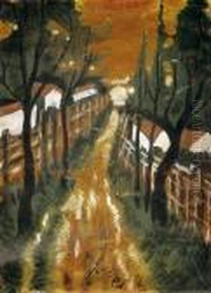 Street With Trees Oil Painting by Hugo Scheiber