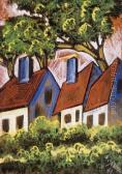 Houses Oil Painting by Hugo Scheiber