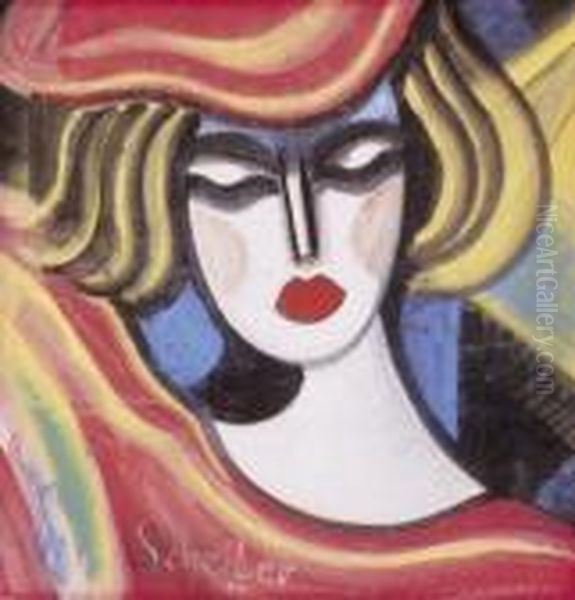 Lady In Red Hat Oil Painting by Hugo Scheiber