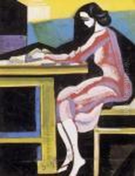 Woman Sitting Oil Painting by Hugo Scheiber