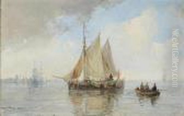 Shipping On A Calm Oil Painting by Andreas Schelfhout