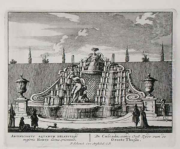 The cascade in an Oriental garden, from Admirandorum Quadruplex Spectaculum, by Jan van Call 1656-1703, published before 1715 Oil Painting by Pieter Schenk