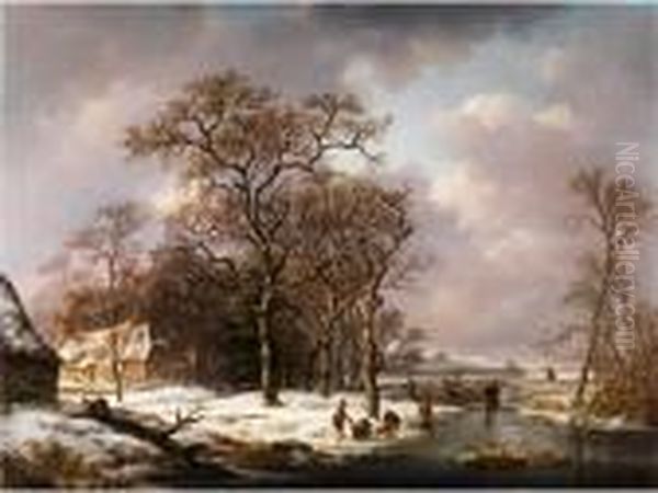 Winterlandschaft Oil Painting by Andreas Schelfhout