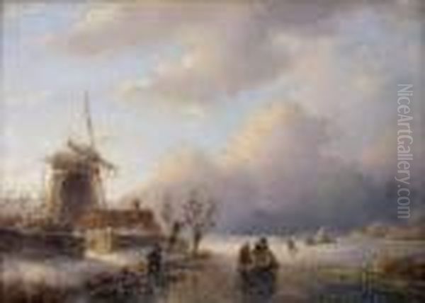 Scene D'hiver Oil Painting by Andreas Schelfhout