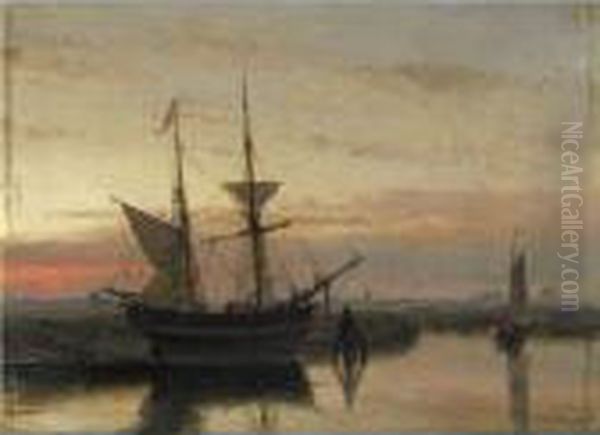 Marina Oil Painting by Andreas Schelfhout