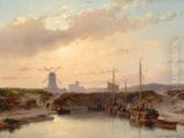 View Of The End Of The Canal Oil Painting by Andreas Schelfhout