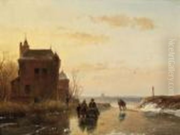 Paysage Hivernale - Patineurs Oil Painting by Andreas Schelfhout