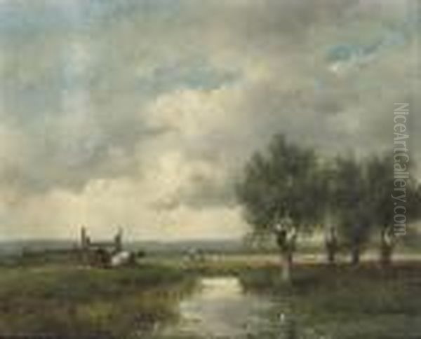 Cattle In A Summer Landscape Oil Painting by Andreas Schelfhout