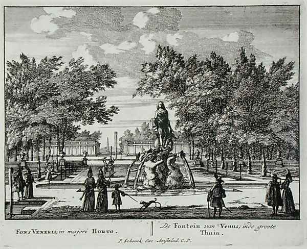 The Fountain of Venus in a grand garden, from Admirandorum Quadruplex Spectaculum, by Jan van Call 1656-1703, published before 1715 Oil Painting by Pieter Schenk