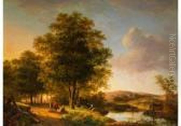 Landschaft Mit Jungem Eichenwald Oil Painting by Andreas Schelfhout