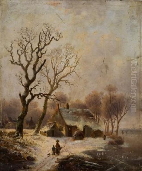 Landschaft Im Winter Oil Painting by Andreas Schelfhout