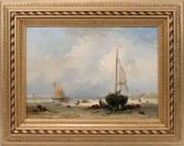 Dutch Coastal Scene Oil Painting by Andreas Schelfhout