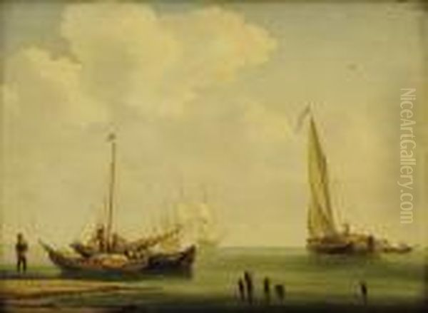 Fishing Boats Oil Painting by Andreas Schelfhout