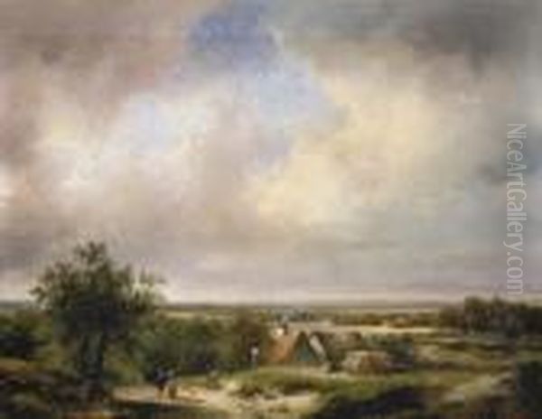 An Extensive Landscape In Summer Oil Painting by Andreas Schelfhout