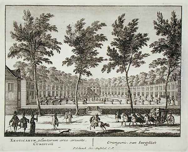 The Orangery at Sorvgliet, from Admirandorum Quadruplex Spectaculum, by Jan van Call 1656-1703, published before 1715 Oil Painting by Pieter Schenk