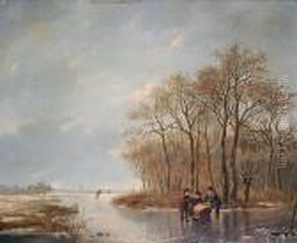 Dutch Winter Scene Oil Painting by Andreas Schelfhout