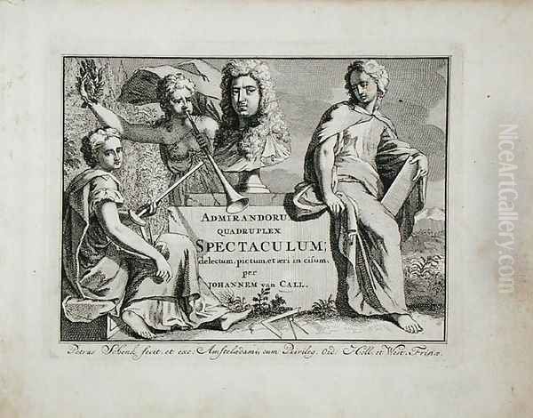 Title page from Admirandorum Quadruplex Spectaculum, by Jan van Call 1656-1703, published before 1715 Oil Painting by Pieter Schenk