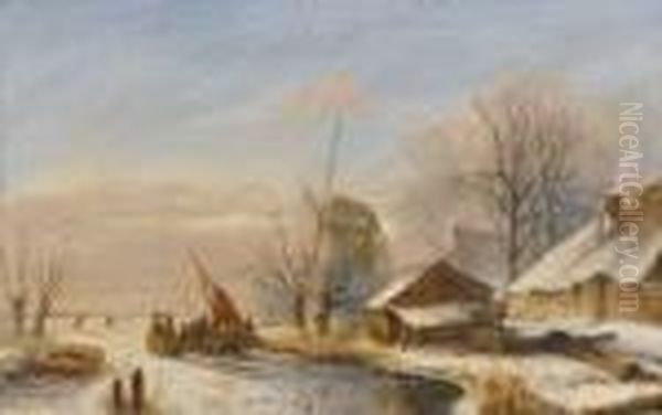 Paysage D'hiver Oil Painting by Andreas Schelfhout