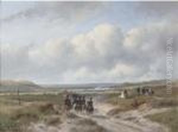 Cavalry On Its Way To The Ten-day Battle Near Hasselt Oil Painting by Andreas Schelfhout