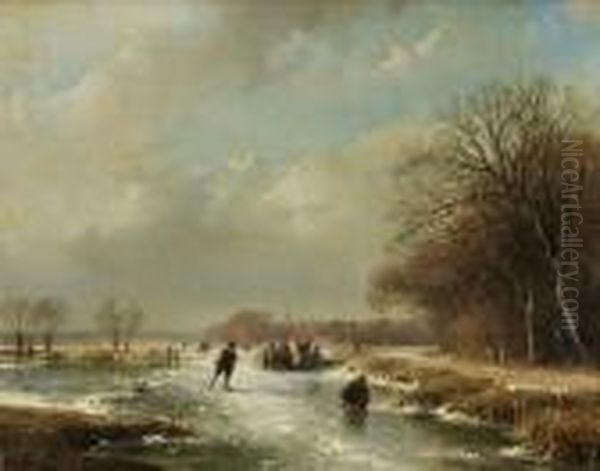 Winter Landscape With Skaters Oil Painting by Andreas Schelfhout