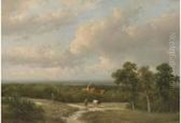 A Panoramic Landscape In Summer Oil Painting by Andreas Schelfhout