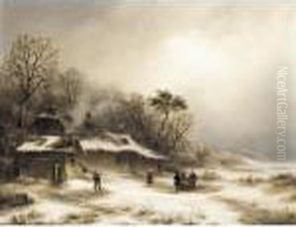 Winter Landscape Oil Painting by Andreas Schelfhout