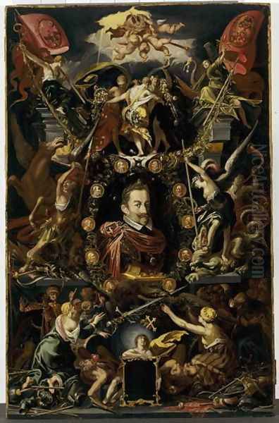 Allegory on the reign of Matthias, Holy Roman Emperor, between 1514-1615 Oil Painting by Aegidius Sadeler or Saedeler