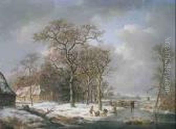 Winterlandschaft Mit Eislaufern Oil Painting by Andreas Schelfhout