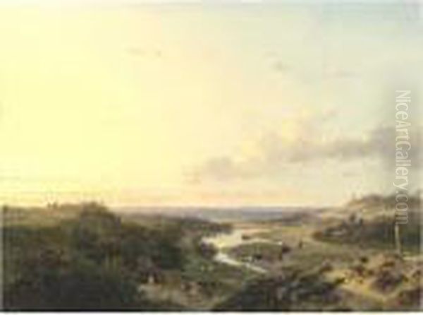 Dutch Romantic Landscape Oil Painting by Andreas Schelfhout