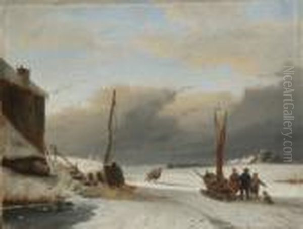 Hollandische
 Winterlandschaft Oil Painting by Andreas Schelfhout