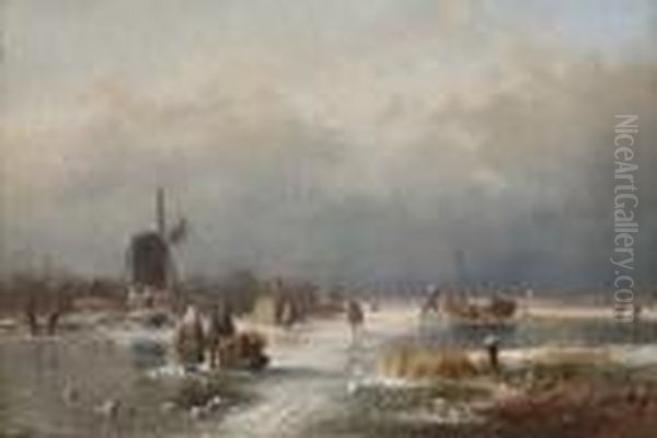 Eisvergnugen. Oil Painting by Andreas Schelfhout