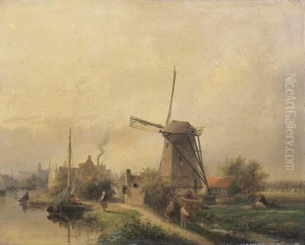 The Outskirts Of A Dutch Town On A Summer's Day Oil Painting by Andreas Schelfhout