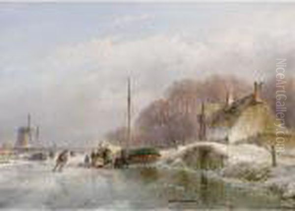 A Winter Landscape With Skaters And A 