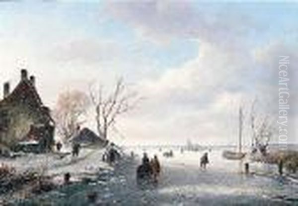 Winter Landscape Oil Painting by Andreas Schelfhout