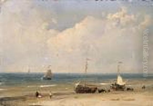 Bomschuiten On The Beach Oil Painting by Andreas Schelfhout