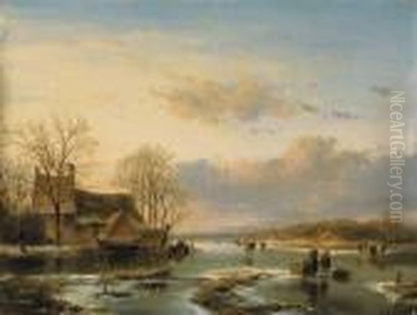 On The Maas Oil Painting by Andreas Schelfhout