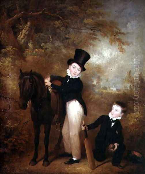 Portrait of William and Charles Chadwick at Burley Lodge, 1824 Oil Painting by Charles Henry Schwanfelder