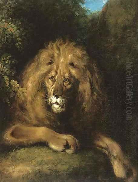 A noble lion Oil Painting by Charles Henry Schwanfelder