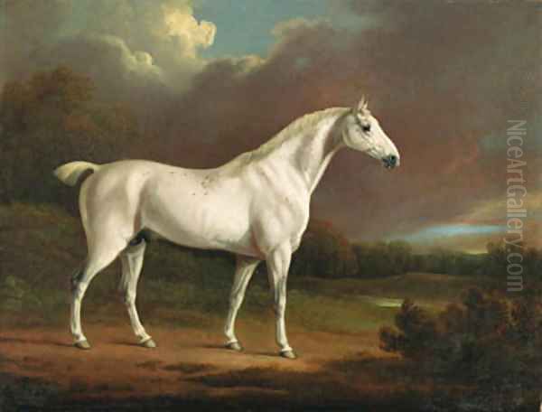 A grey hunter in an extensive wooded landscape Oil Painting by Charles Henry Schwanfelder