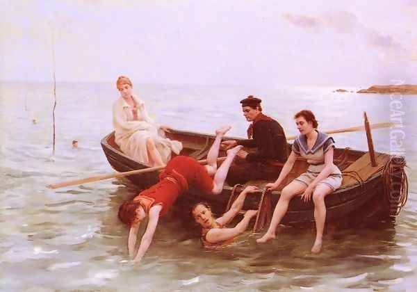 Les Baigneuses (Bathers) Oil Painting by Jules Scalbert