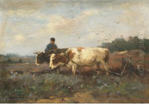 Ploughing, Holland Oil Painting by Johan Frederik Corn. Scherrewitz