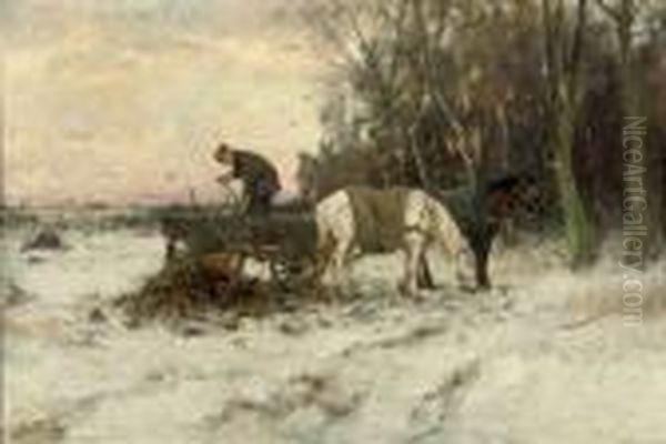 Unloading The Cart In Winter by Johan Frederik Corn. Scherrewitz